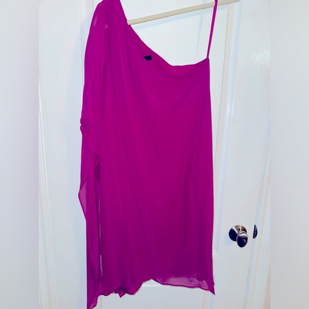 BCBGMaxAzria Fuchsia One Shoulder Sheer Dress Size Small
